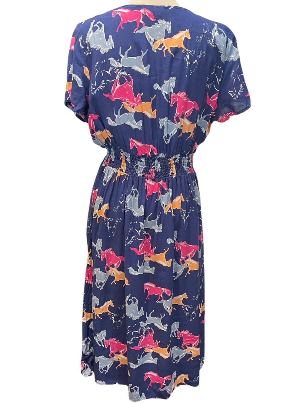 Modcloth Neon Stampede Navy Blue Novelty Horse Print Button Down Shirt Dress XL - Picture 2 of 12